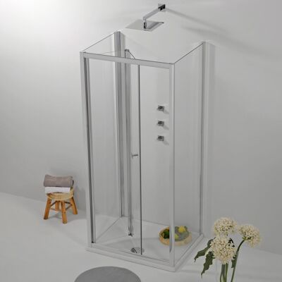 Elite - Box Doccia 3 Lati 80x80x80 Cm A Libro Cristallo Trasparente 6 Mm Elite - Box Doccia 3 Lati 80x80x80 Cm A Libro Cristallo Trasparente 6 Mm