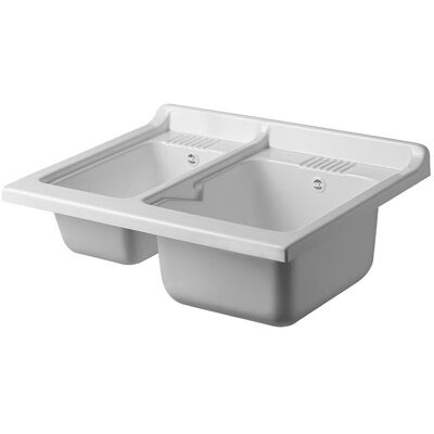 INBAGNO Vasca Doppia Per Lavatoio 75x60 In Termoformatura Bianco Con Kit Di Scarico INBAGNO Vasca Doppia Per Lavatoio 75x60 In Termoformatura Bianco Con Kit Di Scarico