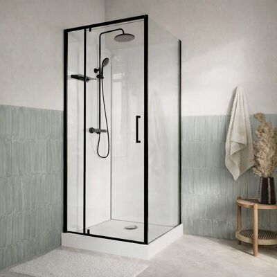 AURLANE Cabina Doccia 90x90 Con Colonna Termostatica Nera E Piatto Alto AURLANE Cabina Doccia 90x90 Con Colonna Termostatica Nera E Piatto Alto