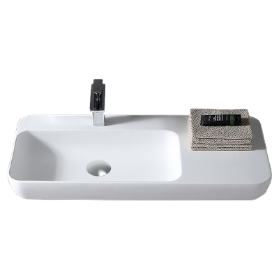 Bernstein Lavabo Sospeso O Da Appoggio Twg202 Con Vano Portaoggetti Laterale - Solid Stone - Bianco Opaco - 90x40x12cm Bernstein Lavabo Sospeso O Da Appoggio Twg202 Con Vano Portaoggetti Laterale - Solid Stone - Bianco Opaco - 90x40x12cm