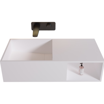 Bernstein - Lavabo Sospeso Con Spazio Accessori E Piano D'Appoggio Pb2037 - 80 X 40 X 20cm In Resina Sintetica (solid Stone) Bernstein - Lavabo Sospeso Con Spazio Accessori E Piano D'Appoggio Pb2037 - 80 X 40 X 20cm In Resina Sintetica (solid Stone)