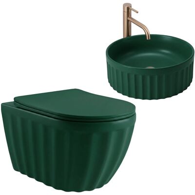 REA Set: Wc Sospeso + Lavabo Da Appoggio Duo Matcha Matt REA Set: Wc Sospeso + Lavabo Da Appoggio Duo Matcha Matt
