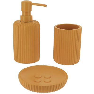 TENDANCE Set Di Tazze Dispenser E Portasapone In Poliresina A Righe - Senape - TENDANCE Set Di Tazze Dispenser E Portasapone In Poliresina A Righe - Senape -