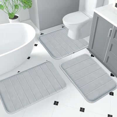 Neptune Set Di 3 Tappetini Da Bagno Antiscivolo E Lavabili Per Il Bagno - Tappetino Da Bagno Per Doccia, Vasca E Wc - Grigio Chiaro Neptune Set Di 3 Tappetini Da Bagno Antiscivolo E Lavabili Per Il Bagno - Tappetino Da Bagno Per Doccia, Vasca E Wc - Grigio Chiaro