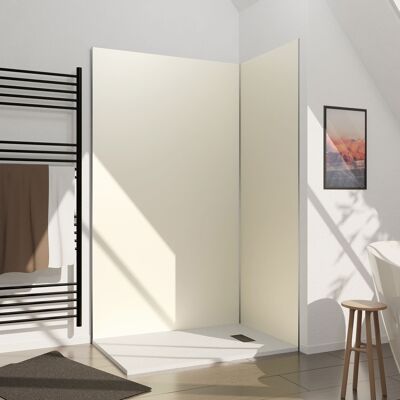 AURLANE Set Di 2 Pannelli Murali In Alluminio Avorio 80+120x210cm Con Profili Cromati - Wall'it AURLANE Set Di 2 Pannelli Murali In Alluminio Avorio 80+120x210cm Con Profili Cromati - Wall'it
