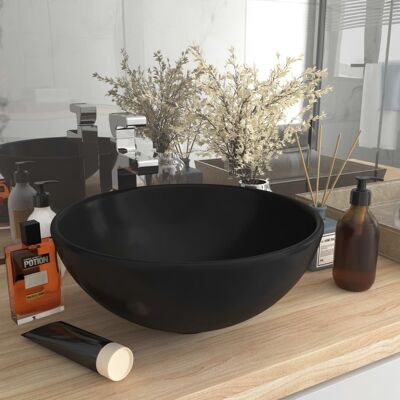 vidaXL Lavabo rotondo in ceramica nero opaco di lusso - Lavandino bagno vidaXL Lavabo rotondo in ceramica nero opaco di lusso - Lavandino bagno