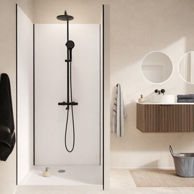 AURLANE Set Di 3 Pannelli Murali Alluminio Bianco 80+120+80x210 Cm E Profili Neri AURLANE Set Di 3 Pannelli Murali Alluminio Bianco 80+120+80x210 Cm E Profili Neri