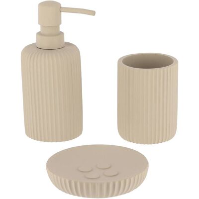 TENDANCE Set Di Tazze Dispenser E Portasapone In Poliresina A Righe - Taupe - TENDANCE Set Di Tazze Dispenser E Portasapone In Poliresina A Righe - Taupe -