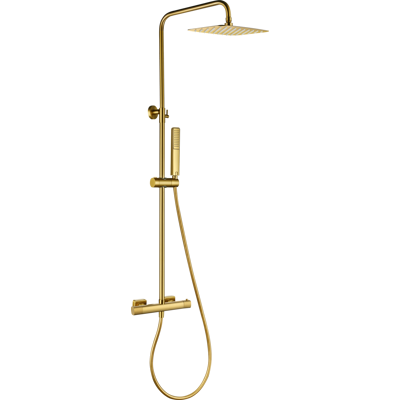 IMEX - Set Doccia Firenze Termostatico Soffione Quadrato Doccia A Pioggia Doccetta E Flessibile Serie Firenze Colore Oro Spazzolato IMEX - Set Doccia Firenze Termostatico Soffione Quadrato Doccia A Pioggia Doccetta E Flessibile Serie Firenze Colore Oro Spazzolato