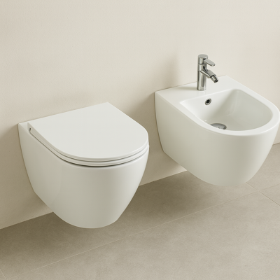 AZZURRA Sanitari Coppia Lilac Sospesi 56x36 Cm Con Copriwater Slim AZZURRA Sanitari Coppia Lilac Sospesi 56x36 Cm Con Copriwater Slim