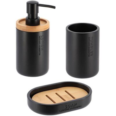 TENDANCE Set Dispenser E Porta Sapone In Poliresina - Bambù Nero - TENDANCE Set Dispenser E Porta Sapone In Poliresina - Bambù Nero -