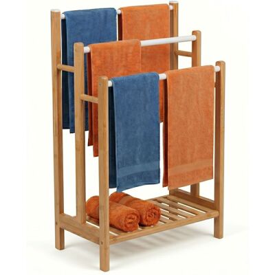 RELAXDAYS Portasciugamani, 3 Barre Con Ripiano, Hxlxp:86x46x24 Cm Per Asciugamani E Teli, Bambù/metallo, Naturale/bianco RELAXDAYS Portasciugamani, 3 Barre Con Ripiano, Hxlxp:86x46x24 Cm Per Asciugamani E Teli, Bambù/metallo, Naturale/bianco