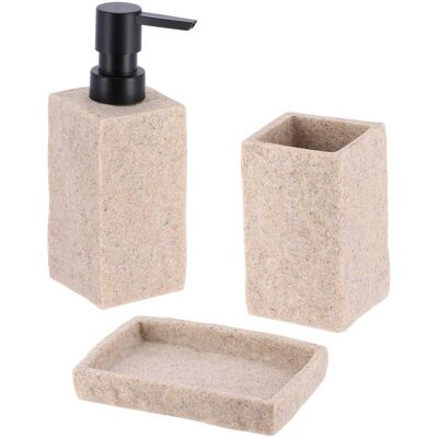 TENDANCE Set Dispenser E Portasapone In Poliresina Effetto Pietra - Naturale - TENDANCE Set Dispenser E Portasapone In Poliresina Effetto Pietra - Naturale -