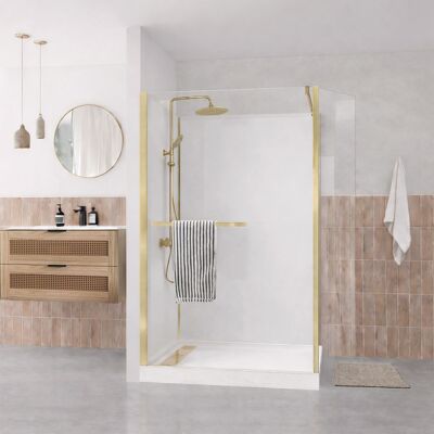AURLANE Box Doccia Walk-in 120x90 Oro Spazzolato E Piatto Alto AURLANE Box Doccia Walk-in 120x90 Oro Spazzolato E Piatto Alto