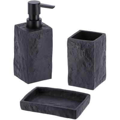 TENDANCE Set Dispenser E Portasapone In Poliresina Effetto Pietra - Nero - TENDANCE Set Dispenser E Portasapone In Poliresina Effetto Pietra - Nero -