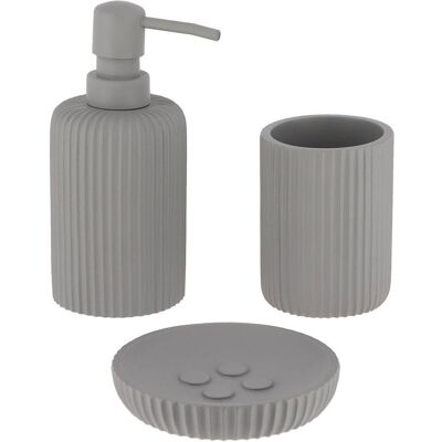 TENDANCE Set Di Tazze E Portasapone In Poliresina Rigata - Grigio - TENDANCE Set Di Tazze E Portasapone In Poliresina Rigata - Grigio -