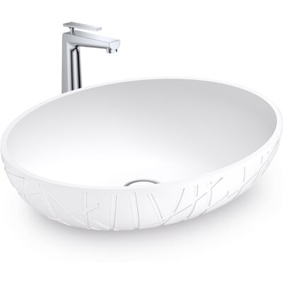 Lavabo da appoggio minerale LEO - Bianco opaco - Design moderno Lavabo da appoggio minerale LEO - Bianco opaco - Design moderno