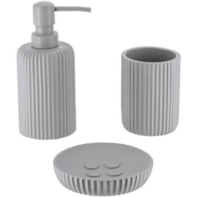 TENDANCE Set Di Tazze Dispenser E Portasapone In Poliresina A Righe - Grigio Chiaro - TENDANCE Set Di Tazze Dispenser E Portasapone In Poliresina A Righe - Grigio Chiaro -