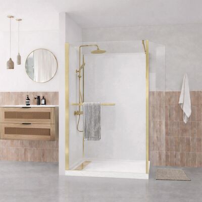 AURLANE Box Doccia Walk-in 120x90 Oro Spazzolato E Piatto Basso AURLANE Box Doccia Walk-in 120x90 Oro Spazzolato E Piatto Basso