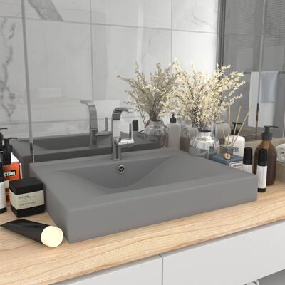 Lavabo di lusso vidaXL con foro per rubinetto Grigio chiaro - Lavabo Lavabo di lusso vidaXL con foro per rubinetto Grigio chiaro - Lavabo