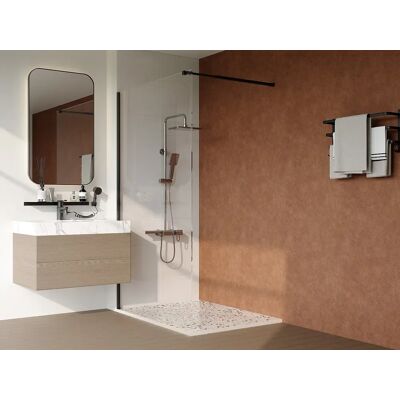 Unique Piatto Per Doccia Ultra Sottile Da Appoggio O Da Incasso Rifilabile 120 X 90 Cm In Resina Smc Con Sifone Effetto Terrazzo Bianco - Mirnosa Unique Piatto Per Doccia Ultra Sottile Da Appoggio O Da Incasso Rifilabile 120 X 90 Cm In Resina Smc Con Sifone Effetto Terrazzo Bianco - Mirnosa