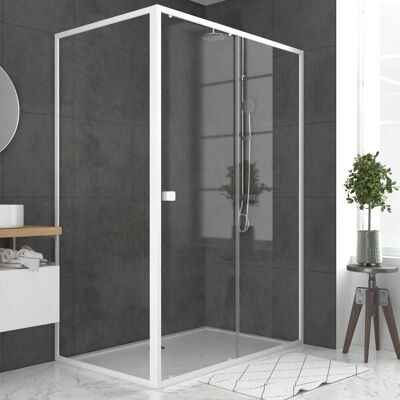 AURLANE - Porta Doccia Scorrevole Bianca 140x185cm + Parete Laterale Fissa 90 Vetro Trasparente 5mm + Piatto AURLANE - Porta Doccia Scorrevole Bianca 140x185cm + Parete Laterale Fissa 90 Vetro Trasparente 5mm + Piatto
