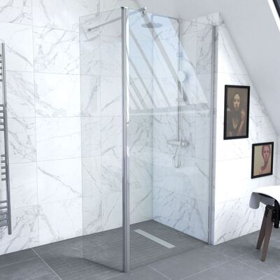 AURLANE Parete Doccia Trasparente Con Deflettore 90+40x200cm - Profilo + Barra Estensibile Cromato AURLANE Parete Doccia Trasparente Con Deflettore 90+40x200cm - Profilo + Barra Estensibile Cromato