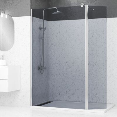 AURLANE - Parete Doccia Fumé Con Deflettore 120+40x200cm - Profilo + Barra Estensibile Cromato AURLANE - Parete Doccia Fumé Con Deflettore 120+40x200cm - Profilo + Barra Estensibile Cromato
