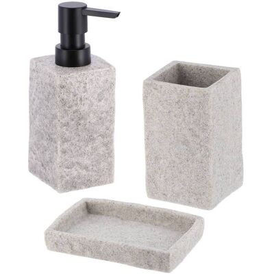 TENDANCE Set Dispenser E Porta Sapone In Poliresina Effetto Pietra - Grigio - TENDANCE Set Dispenser E Porta Sapone In Poliresina Effetto Pietra - Grigio -