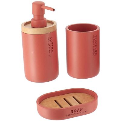 TENDANCE Set Dispenser E Portasapone In Poliresina - Bambù Terracotta - TENDANCE Set Dispenser E Portasapone In Poliresina - Bambù Terracotta -