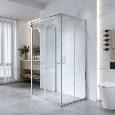 Elite Box Doccia 3 Lati 70x120x70 Cm H185 Cm Vetro Trasparente 6 Mm Apertura Scorrevole Kiro Elite Box Doccia 3 Lati 70x120x70 Cm H185 Cm Vetro Trasparente 6 Mm Apertura Scorrevole Kiro