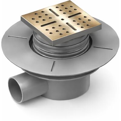 AURLANE Piletta Di Scarico Uscita Orizzontale Per Piatto Doccia Rainy - Griglia Inox Dorato AURLANE Piletta Di Scarico Uscita Orizzontale Per Piatto Doccia Rainy - Griglia Inox Dorato