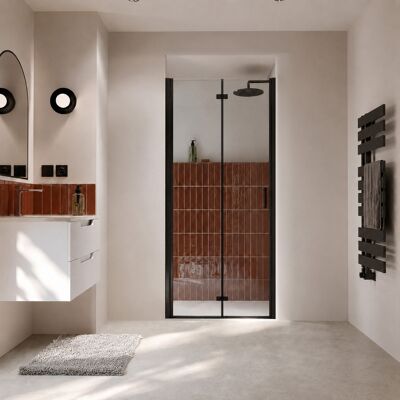 AURLANE Porta Doccia Pivotante Pieghevole Con Cerniere 80×195cm - Profilo Nero Opaco - Oriana AURLANE Porta Doccia Pivotante Pieghevole Con Cerniere 80×195cm - Profilo Nero Opaco - Oriana