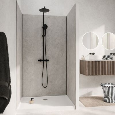 AURLANE Set Di 3 Pannelli Murali Pietra Light Grey 90+120+90 X 210 Cm E Profili Cromati - Stone'it AURLANE Set Di 3 Pannelli Murali Pietra Light Grey 90+120+90 X 210 Cm E Profili Cromati - Stone'it