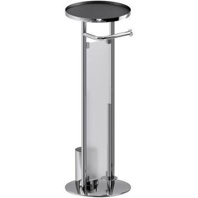 AQUASANIT Piantana Porta Scopino Con Porta Rotolo Con Vetro Cromata E Nera – Serie Cleo AQUASANIT Piantana Porta Scopino Con Porta Rotolo Con Vetro Cromata E Nera – Serie Cleo
