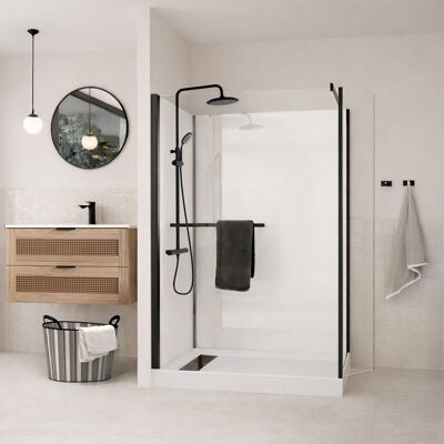 AURLANE Box Doccia Walk-in 120x90 Con Colonna Nera E Piatto Alto AURLANE Box Doccia Walk-in 120x90 Con Colonna Nera E Piatto Alto