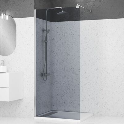 AURLANE Parete Doccia In Vetro Fumè 90x200cm - Barra Di Supporto Estensibile E Profilo Cromato AURLANE Parete Doccia In Vetro Fumè 90x200cm - Barra Di Supporto Estensibile E Profilo Cromato