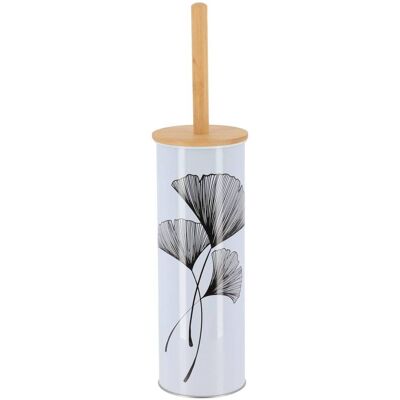TENDANCE Spazzola Per Wc In Metallo Con Coperchio In Bambù Stampato Con Motivo Zen Gingko - TENDANCE Spazzola Per Wc In Metallo Con Coperchio In Bambù Stampato Con Motivo Zen Gingko -