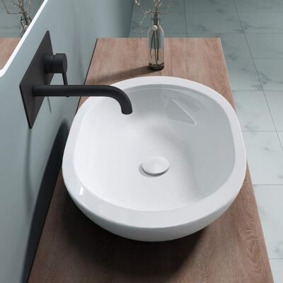 doporro Lavabo rotondo in ceramica bianca - 60cm, rivestimento nano facile da pulire doporro Lavabo rotondo in ceramica bianca - 60cm, rivestimento nano facile da pulire