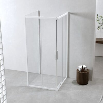 Elite Cabina Doccia 3 Lati 80x80x80 Cm Scorrevole Profili Bianco Opaco 6mm Neat Elite Cabina Doccia 3 Lati 80x80x80 Cm Scorrevole Profili Bianco Opaco 6mm Neat
