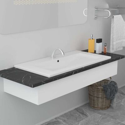 vidaXL Lavabo integrato - 91x39.5x18.5 cm Ceramica Bianca vidaXL Lavabo integrato - 91x39.5x18.5 cm Ceramica Bianca
