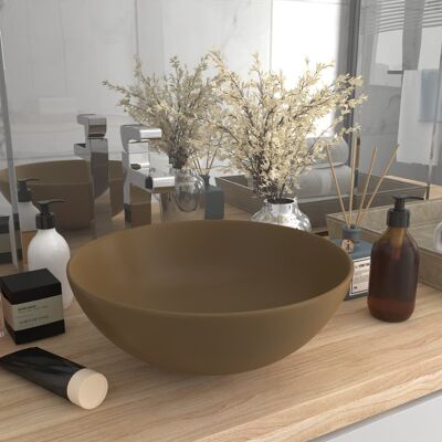 vidaXL Lavandino Bagno Ceramica Crema Rotondo - Lavandino Bagno vidaXL Lavandino Bagno Ceramica Crema Rotondo - Lavandino Bagno
