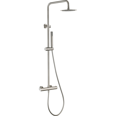 IMEX - Set Doccia Genova Termostatico Soffione Rotondo Doccia A Pioggia Doccetta E Flessibile Serie Genova Colore Nichel Spazzolato IMEX - Set Doccia Genova Termostatico Soffione Rotondo Doccia A Pioggia Doccetta E Flessibile Serie Genova Colore Nichel Spazzolato