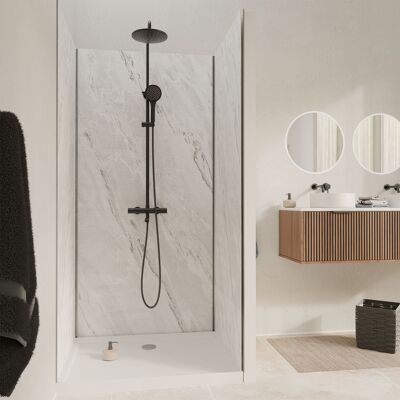 AURLANE Set Di 3 Pannelli Murali Pietra Artic Storm 90+120+90 X 210cm E Profili Cromati - Stone'it AURLANE Set Di 3 Pannelli Murali Pietra Artic Storm 90+120+90 X 210cm E Profili Cromati - Stone'it