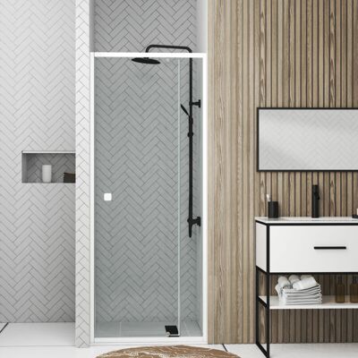 AURLANE Porta Della Doccia Girevole Bianca Stretch Da 79 A 90 Cm Larghezza - Vetro Trasparente - Wity AURLANE Porta Della Doccia Girevole Bianca Stretch Da 79 A 90 Cm Larghezza - Vetro Trasparente - Wity
