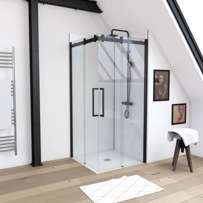AURLANE - Porta Doccia Industriale Con Apertura Ad Angolo Profili Nero Opaco AURLANE - Porta Doccia Industriale Con Apertura Ad Angolo Profili Nero Opaco