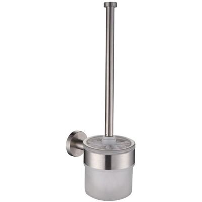 AQUASANIT Porta Scopino Con Bacinella In Vetro Satinato Serie Steel - Fissaggio Ad Incollo O Con Viti AQUASANIT Porta Scopino Con Bacinella In Vetro Satinato Serie Steel - Fissaggio Ad Incollo O Con Viti