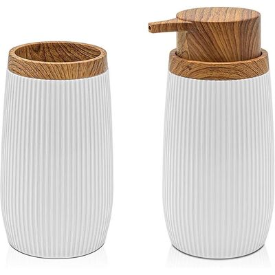 INBAGNO Set 2 Pezzi Dispenser Sapone E Porta Spazzolino Bianco Dettagli Effetto Legno Blob INBAGNO Set 2 Pezzi Dispenser Sapone E Porta Spazzolino Bianco Dettagli Effetto Legno Blob