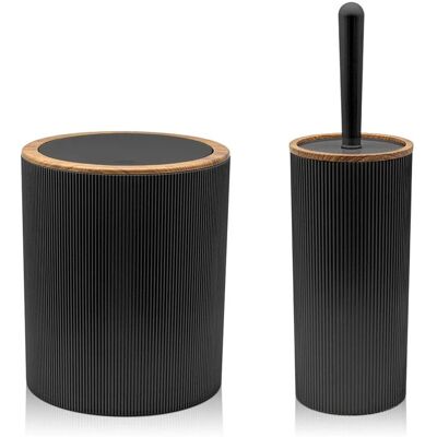 INBAGNO Set 2 Pezzi Porta Scopino E Pattumiera 5lt Nero Dettagli Effetto Legno Blob INBAGNO Set 2 Pezzi Porta Scopino E Pattumiera 5lt Nero Dettagli Effetto Legno Blob