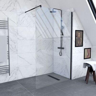 AURLANE Set Parete Doccia Trasparente 120x200cm - Barra Di Supporto Estensibile E Profilo Nero AURLANE Set Parete Doccia Trasparente 120x200cm - Barra Di Supporto Estensibile E Profilo Nero